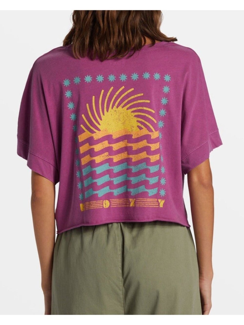 $40 ROXY Women’s Sun Spun  Tee Crop Oversized Short Sleeves Pink T-Shirt Size S